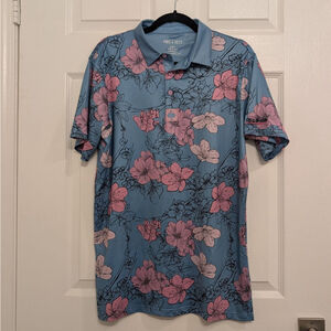 Men's PINS & ACES Blue Pink Floral Polo Shirt M